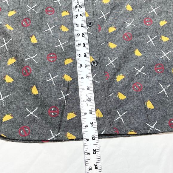 Deadpool Tacos & Swords Button Up Shirt Men XL Gray Short Sleeve Marvel New - Picture 7 of 8